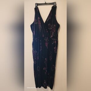 Stylish Velvet Black and Purple Floral Jumpsuit